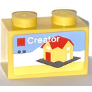 LEGO Yellow Brick 1 x 2 with Lego Set Package "Creator" Sticker with Bottom Tube (3004)