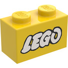 LEGO Gelb Stein 1 x 2 mit "LEGO" mit Unterrohr (3004)