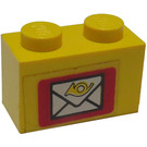 LEGO Yellow Brick 1 x 2 with Mail Envelope Sticker with Bottom Tube (3004)
