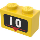 LEGO Yellow Brick 1 x 2 with Number 10 and Down Arrow with Bottom Tube (3004)