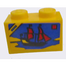 LEGO Yellow Brick 1 x 2 with Sail Boat Sticker with Bottom Tube (3004)