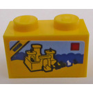 LEGO Yellow Brick 1 x 2 with Sand Castle Sticker with Bottom Tube (3004)