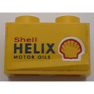 LEGO Gelb Backstein 1 x 2 mit 'Shell HELIX MOTOR OILS' Aufkleber mit Unterrohr (3004)