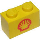 LEGO Geel Steen 1 x 2 met Shell logo (Klein) (3004)