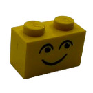 LEGO Yellow Brick 1 x 2 with Smiley Face with Eyebrows with Bottom Tube (3004)