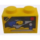 LEGO Gelb Backstein 1 x 2 mit Spatialship Aufkleber mit Unterrohr (3004)