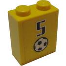 LEGO Yellow Brick 1 x 2 x 2 with '5', Soccer Ball Sticker with Inside Axle Holder (3245)