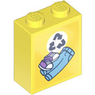 LEGO Yellow Brick 1 x 2 x 2 with Clothing and Recycling Icon Sticker with Inside Stud Holder (3245)