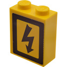 LEGO Yellow Brick 1 x 2 x 2 with Electrical Danger Sign - Left Sticker with Inside Axle Holder (3245)