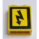 LEGO Yellow Brick 1 x 2 x 2 with Electricity Danger Sign Pattern Right Sticker with Inside Stud Holder (3245)