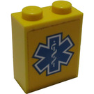 LEGO Gelb Backstein 1 x 2 x 2 mit EMT Star Aufkleber mit Innenbolzenhalter (3245)