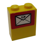 LEGO Jaune Brique 1 x 2 x 2 avec Envelope Autocollant avec support d'essieu intérieur (3245)