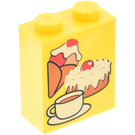 LEGO Yellow Brick 1 x 2 x 2 with Ice Cream, Cake and Coffee with Inside Axle Holder (3245)