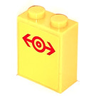 LEGO Gelb Backstein 1 x 2 x 2 mit rot Zug Logo Aufkleber mit Innenachshalter (3245)