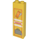 LEGO Gelb Backstein 1 x 2 x 5 mit "CARGO" / Koffer Aufkleber mit Bolzenhalter (2454)