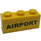 LEGO Geel Steen 1 x 3 met Zwart 'AIRPORT' Sticker (3622)