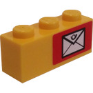 LEGO Gelb Backstein 1 x 3 mit Mail Envelope (Recht) Aufkleber (3622)