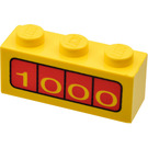 LEGO Geel Steen 1 x 3 met Geel '1000' aan Rood Background (3622 / 82454)