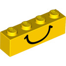 LEGO Geel Steen 1 x 4 met Zwart Smile (3010 / 82356)