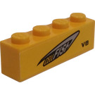 LEGO Yellow Brick 1 x 4 with Cellfish and V8 (Left) Sticker (3010)