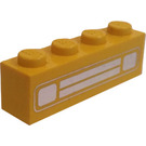 LEGO Geel Steen 1 x 4 met Chrome Zilver Auto Rooster en Headlights (met Reliëf) (3010)