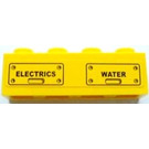 LEGO Yellow Brick 1 x 4 with 'ELECTRICS' and 'WATER' and Bolts Sticker (3010)