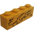 LEGO Yellow Brick 1 x 4 with GT V8 and Flames (Left) Sticker (3010)