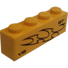 LEGO Gelb Backstein 1 x 4 mit GT V8 und Flames (Recht) Aufkleber (3010)
