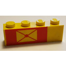 LEGO Geel Steen 1 x 4 met Mail Envelope , outline Links (3010)