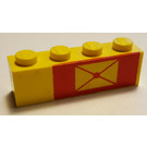 LEGO Geel Steen 1 x 4 met Mail Envelope , outline Rechtsaf (3010)