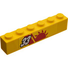 LEGO Yellow Brick 1 x 6 with '33' (Right) Sticker (3009)