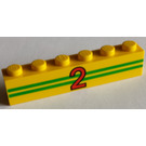 LEGO Yellow Brick 1 x 6 with Number 2 and Green Stripes (3009)