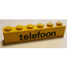 LEGO Yellow Brick 1 x 6 with 'telefoon' Sticker (3009)