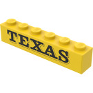 LEGO Yellow Brick 1 x 6 with "TEXAS" Sticker (3009)