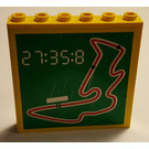 LEGO Geel Steen 1 x 6 x 5 met Racetrack en Clock Sticker (3754)