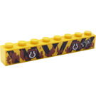 LEGO Yellow Brick 1 x 8 with Black and Yellow Danger Stripes, 2 Hooks, "A-113" Badge Sticker (3008)