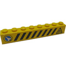 LEGO Geel Steen 1 x 8 met Geel en Zwart Danger Strepen, Raket Links Sticker (3008)