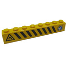 LEGO Geel Steen 1 x 8 met Geel en Zwart Danger Strepen, Raket Rechtsaf Sticker (3008)