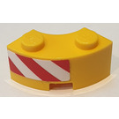 LEGO Yellow Brick 2 x 2 Round Corner with Red and White Danger Stripes Left Sticker with Stud Notch and Reinforced Underside (85080)