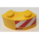 LEGO Jaune Brique 2 x 2 Rond Coin avec rouge et blanc Danger Rayures Droite Autocollant avec encoche de tenons et dessous renforcé (85080)