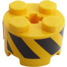 LEGO Yellow Brick 2 x 2 Round with Black and Yellow Stripes Sticker (3941)