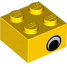 LEGO Gelb Backstein 2 x 2 mit Augen (Offset) ohne Punkt auf Pupille (81910 / 81912)