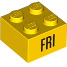 LEGO Gelb Backstein 2 x 2 mit 'FRI' (14804 / 97632)