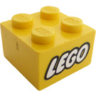 LEGO Jaune Brique 2 x 2 avec Lego logo avec fermé 'O' (3003)
