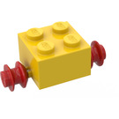 LEGO Gelb Backstein 2 x 2 mit rot Single Räder (3137)