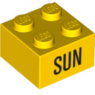 LEGO Gelb Backstein 2 x 2 mit 'SUN' (14806 / 97636)