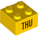 LEGO Gelb Backstein 2 x 2 mit 'THU' (14803 / 97630)