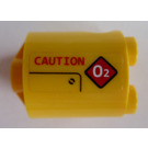 LEGO Yellow Brick 2 x 2 x 2 Round with 'CAUTION' and red sign 'O2' on right side Sticker with Bottom Axle Holder 'x' Shape '+' Orientation (30361)