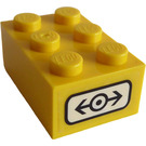 LEGO Geel Steen 2 x 3 met Zwart Trein logo Sticker (3002)