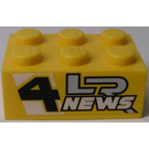 LEGO Yellow Brick 2 x 3 with 'LR NEWS 4' (Both Sides) Sticker (3002)